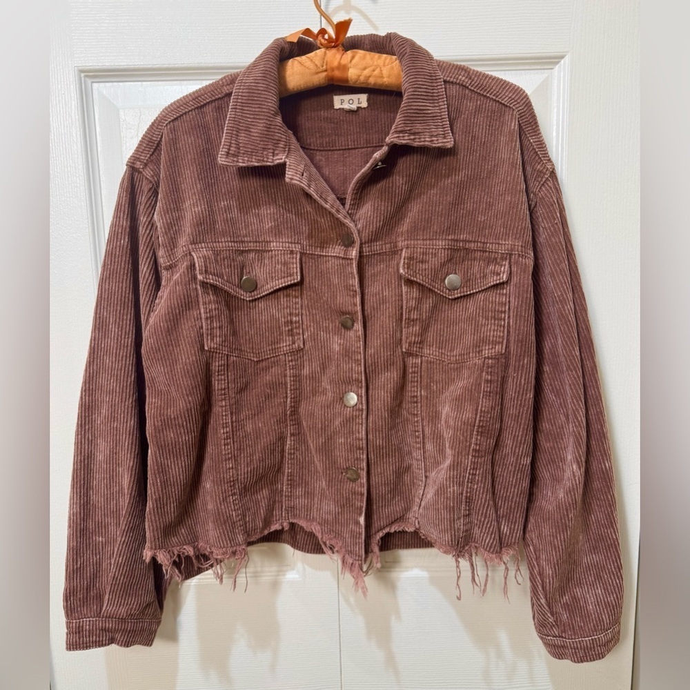 POL Corduroy Jacket Distressed Raw Hem Button Front Boho Cowgirl Size S